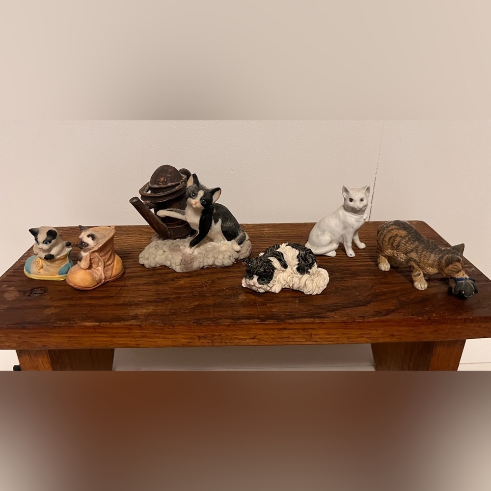 Vintage Cat Figurine Collection – Set of 6 Resin Cats, Cottagecore